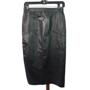 G 111 Black Leather Lined Vintage Skirt Unique Snap Slit Midi Maxi SM MD